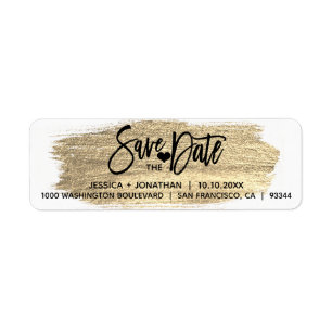 Gold Brush SAVE THE DATE Wedding Return Address Label