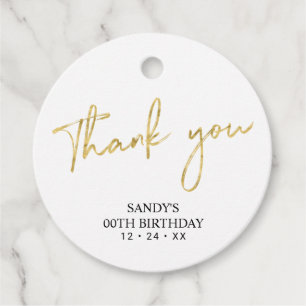 Gold Brush Script Birthday Party Thank you Favour Tags