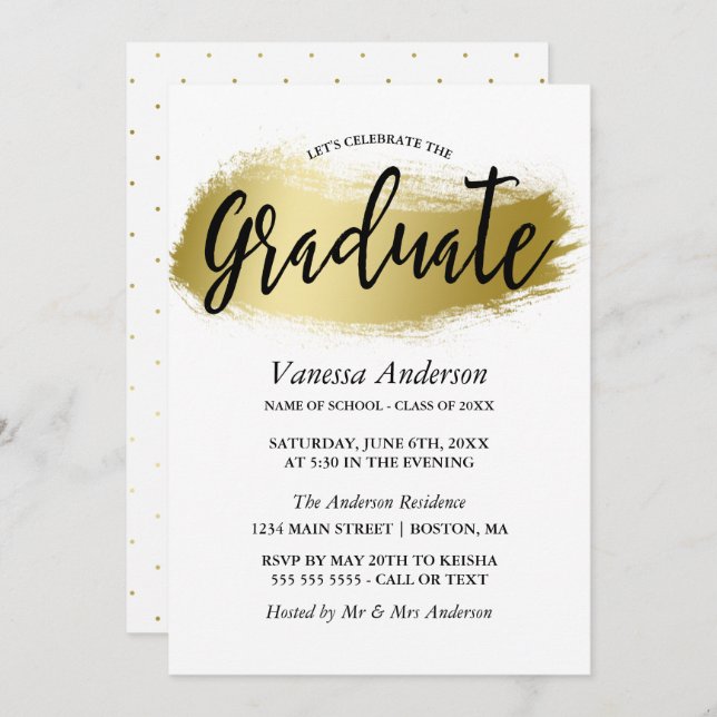 Gold Brush Stroke Graduation Party Invitation (Front/Back)