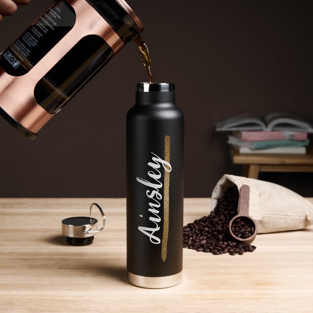 Gold Brush stroke Handlettering Name Script Custom Water Bottle (Coffee)