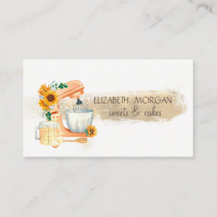  Gold Brush Stroke,Mixer Sunflowers Bakery Business Card