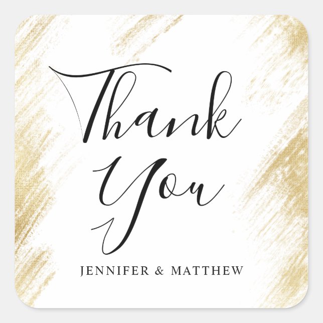Gold Brush Stroke Wedding Favour Square Sticker (Front)