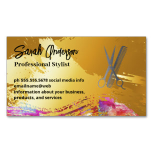 Gold Brushed   Artistic   Salon Tools Magnetic Business Card