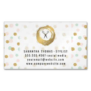 Gold Brushed Glitter Polka Dots Magnetic Business Card