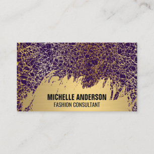 Gold Brushed   Gold Purple Texture Business Card
