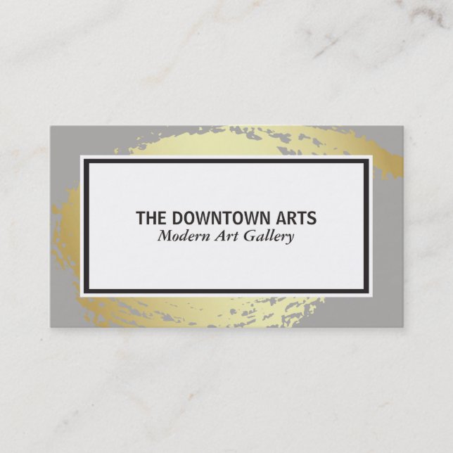 Gold Brushed Grey Border Business Card (Front)