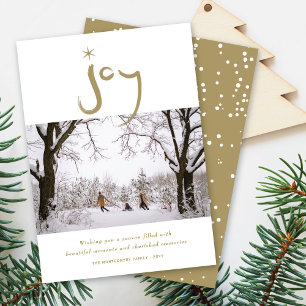 Gold Brushed Joy Calligraphy Star Christmas Photo Holiday Card