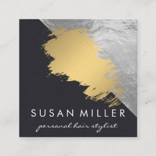 Gold Brushed Leather Metallic Square Business Card