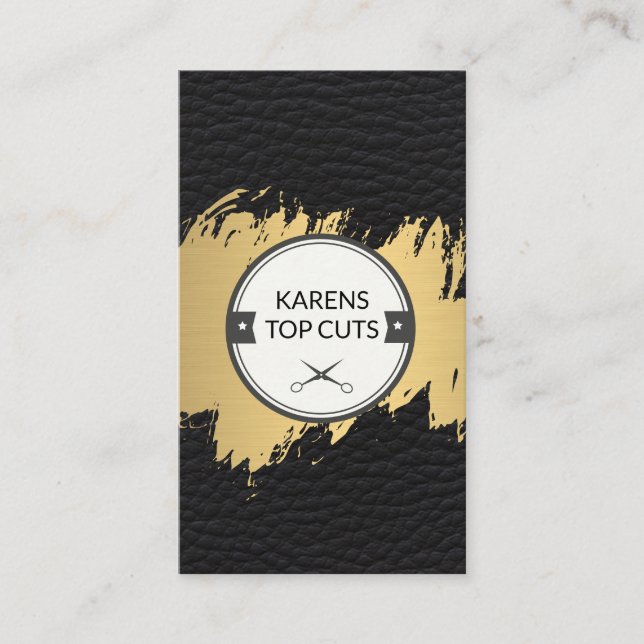 Gold Brushed Leather Salon Business Card (Front)