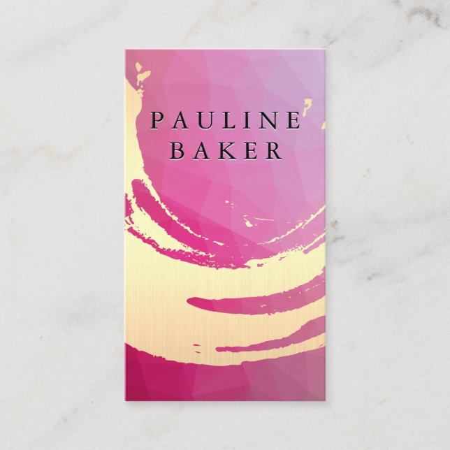 Gold Brushed | Magenta Geometric Business Card (Front)