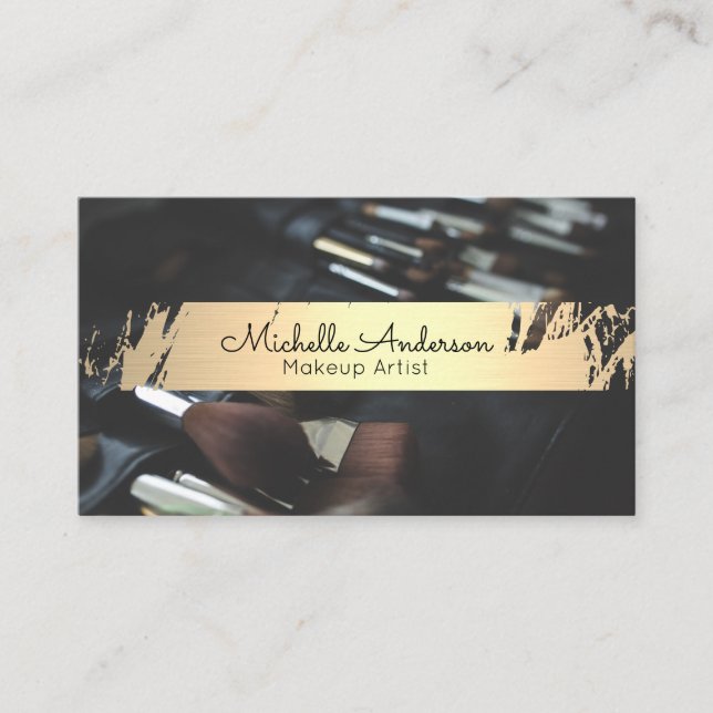 Gold Brushed | Makeup Brushes | Beautician Business Card (Front)