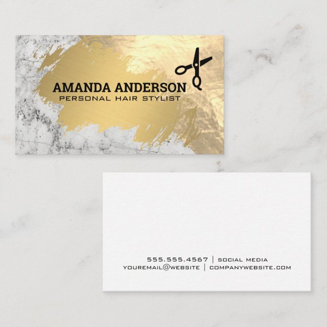 Gold Brushed Marble | Scissors Business Card (Front/Back)