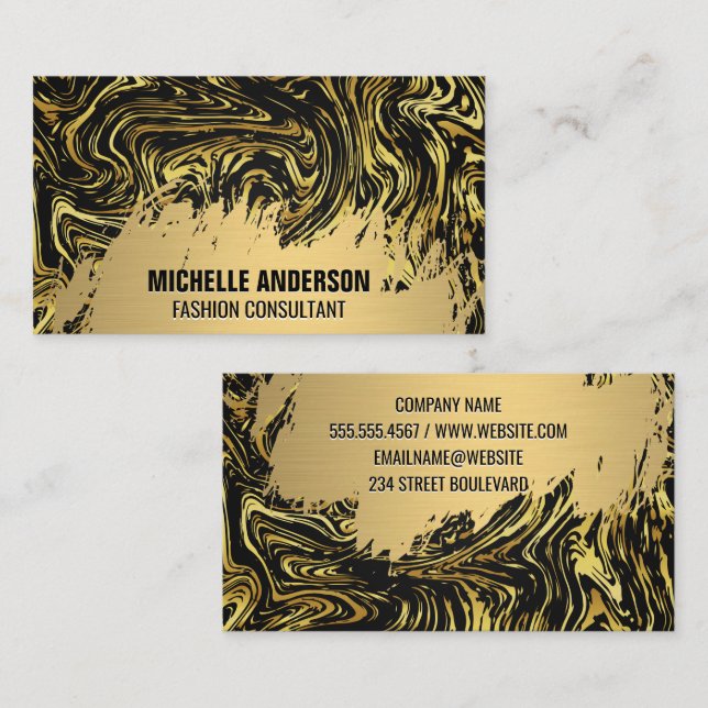 Gold Brushed | Marble Warped Texture Business Card (Front/Back)