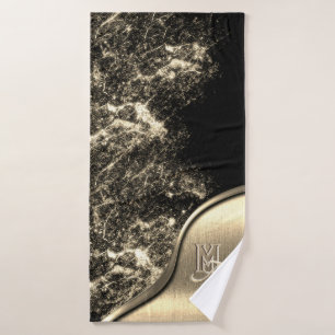 Gold Brushed Metal and Metallic Stone Monogrammed Bath Towel