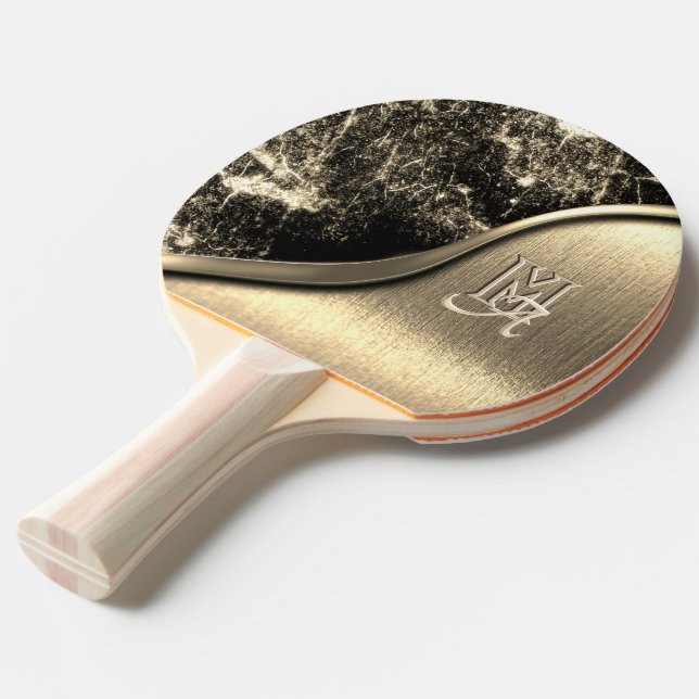 Gold Brushed Metal and Metallic Stone Monogrammed  Ping Pong Paddle (Front Angle)