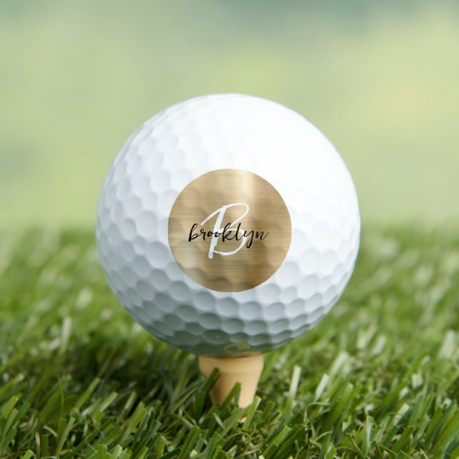 Gold Brushed Metal Black White Script Monogram  Golf Balls (Insitu Tee)