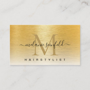 Gold Brushed Metal Elegant Monogram Script Modern Business Card