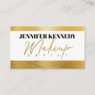 Gold Brushed Metal Glitter Makeup Artist Beauty Business Card
