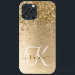 Gold Brushed Metal Glitter Monogram Name iPhone 13 Pro Max Case<br><div class="desc">Easily personalise this trendy chic phone case design featuring pretty gold sparkling glitter on a gold brushed metallic background.</div>