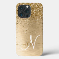 Gold Brushed Metal Glitter Monogram Name