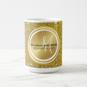 Gold Brushed Metal Glitter Monogram Name  Coffee Mug
