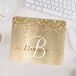 Gold Brushed Metal Glitter Monogram Name Mouse Pad<br><div class="desc">Easily personalise this trendy chic mouse pad design featuring pretty gold sparkling glitter on a gold brushed metallic background.</div>