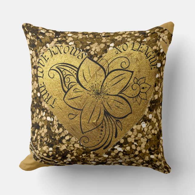 Gold Brushed Metal Glitter Newly Wed Love Cushion (Front)