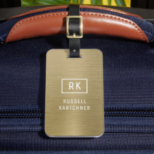Gold Brushed Metal Modern Monogram Luggage Tag