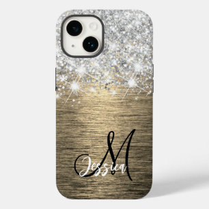 Gold Brushed Metal Silver Glitter Monogram  Case-Mate iPhone 14 Case
