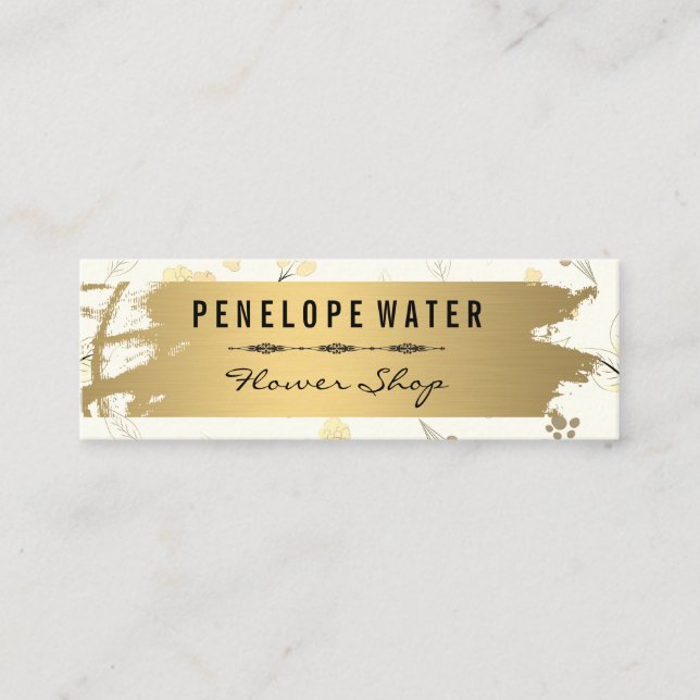Gold Brushed Seamless Flower Pattern Mini Business Card (Front)