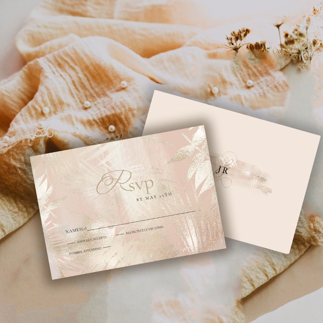 Gold Brushed Tropical Palm Leaf Wedding  RSVP Card (Creator Uploaded)
