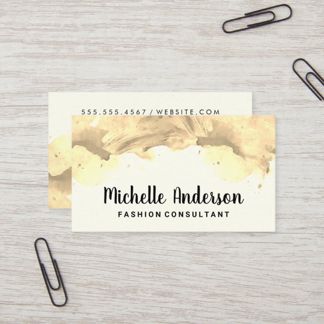 Gold Brushed Watercolor Texture Business Card (Front/Back In Situ)