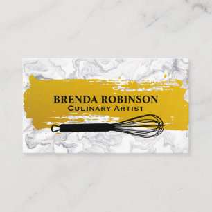 Gold Brushed   White Marble Whisk Business Card