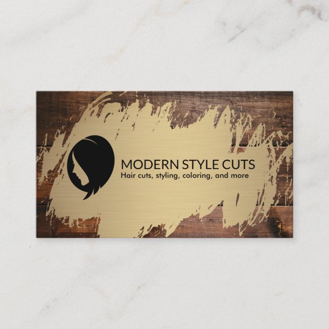 Gold Brushed | Wood | Hairstylist Barber Business Card (Front)
