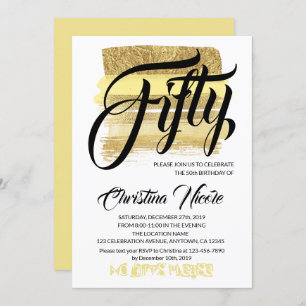 Gold Brushes Sparkly Fifty Birthday Party Trendy Invitation