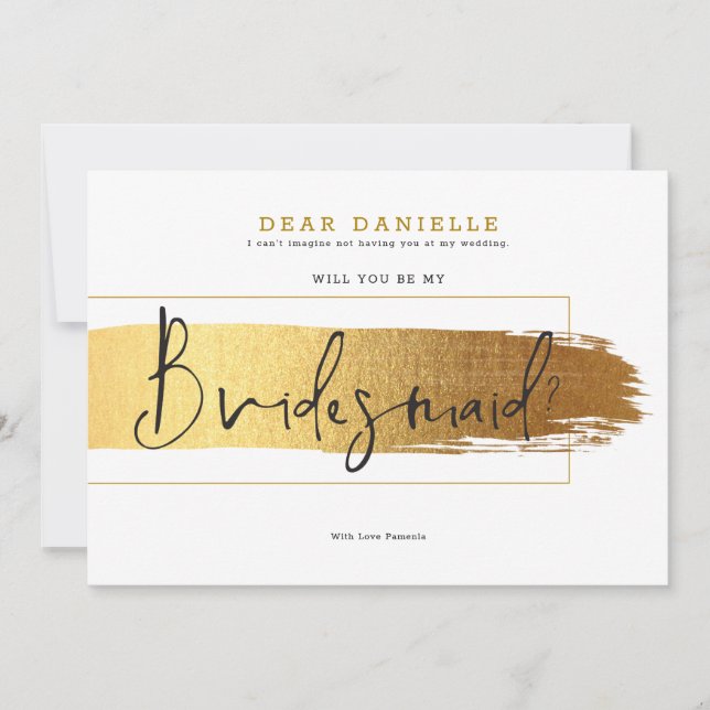 Gold brushstroke elegant modern black typography invitation (Front)