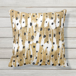 Gold Brushstrokes Modern Artsy Polka Dots Cushion