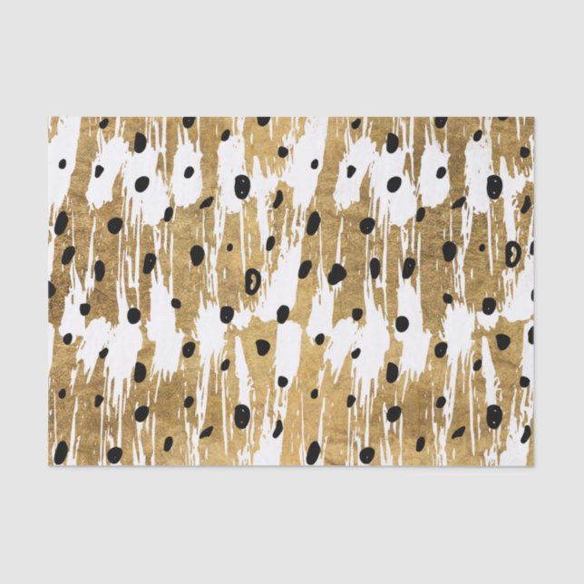 Gold Brushstrokes Modern Artsy Polka Dots Tissue Paper (Front)