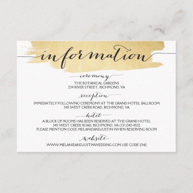 Gold Brushstrokes We Do Wedding Information Card (Front)
