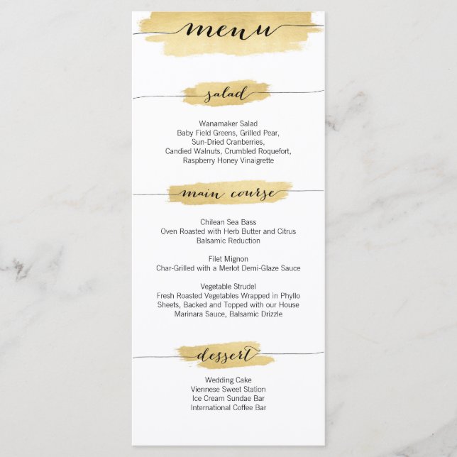 Gold Brushstrokes Wedding Menu (Front)