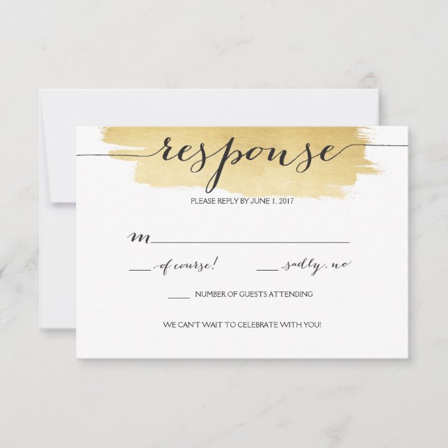 Gold Brushstrokes Wedding RSVP Card (Front)