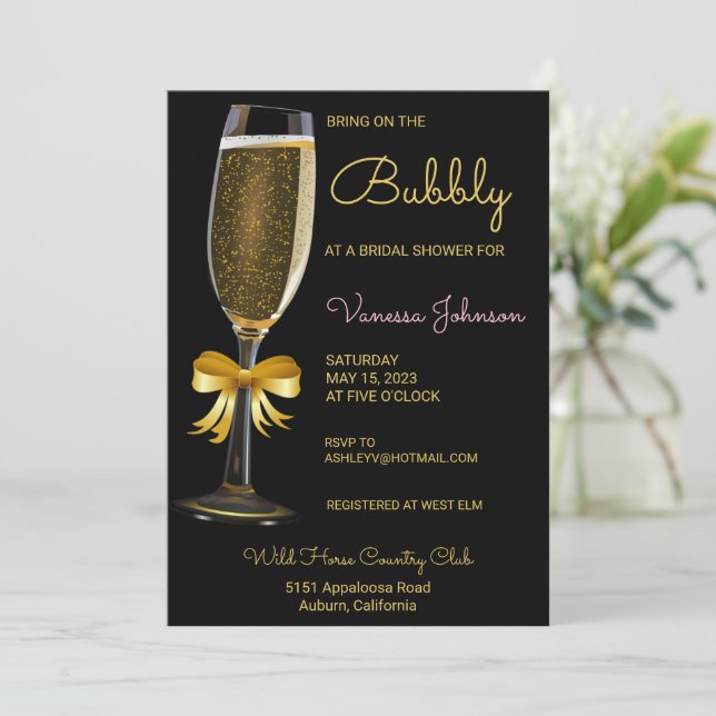 Gold Bubbly Bridal Shower Invitation (Standing Front)