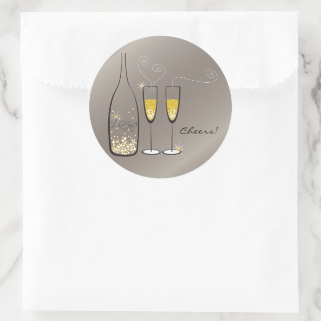 Gold Bubbly Champagne Cheers Stylish Wedding Party Classic Round Sticker (Bag)
