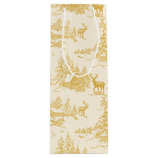 gold buck toile wine gift bag