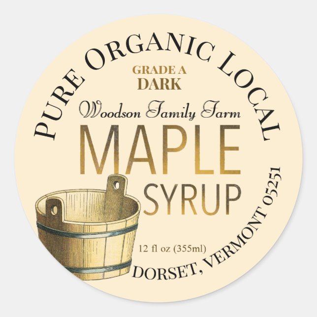 Gold Bucket Organic Local Maple Syrup Label (Front)