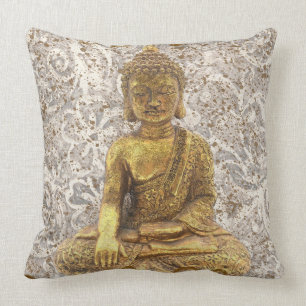 Gold Buddha Golden Floral Flowers Cushion