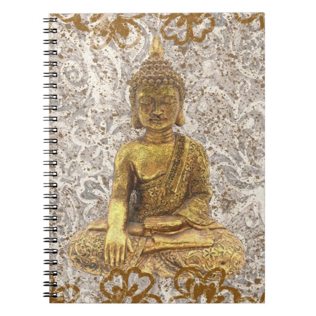 Gold Buddha Golden Floral Flowers Notebook (Front)