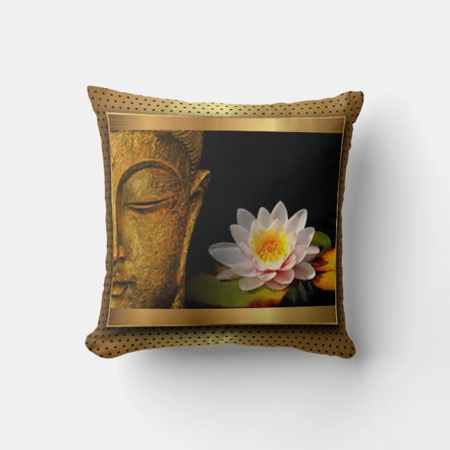 Gold Buddha With Lotus Flower Cushion (Front)