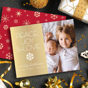 Gold Budget Christmas Photo Peace Joy Love Card