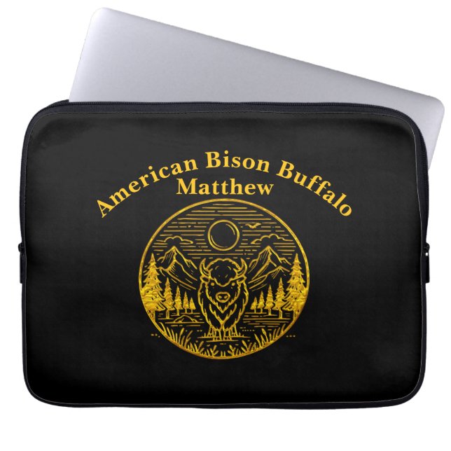 Gold Buffalo Stands Majestically in Nature Scene Laptop Sleeve (Front)